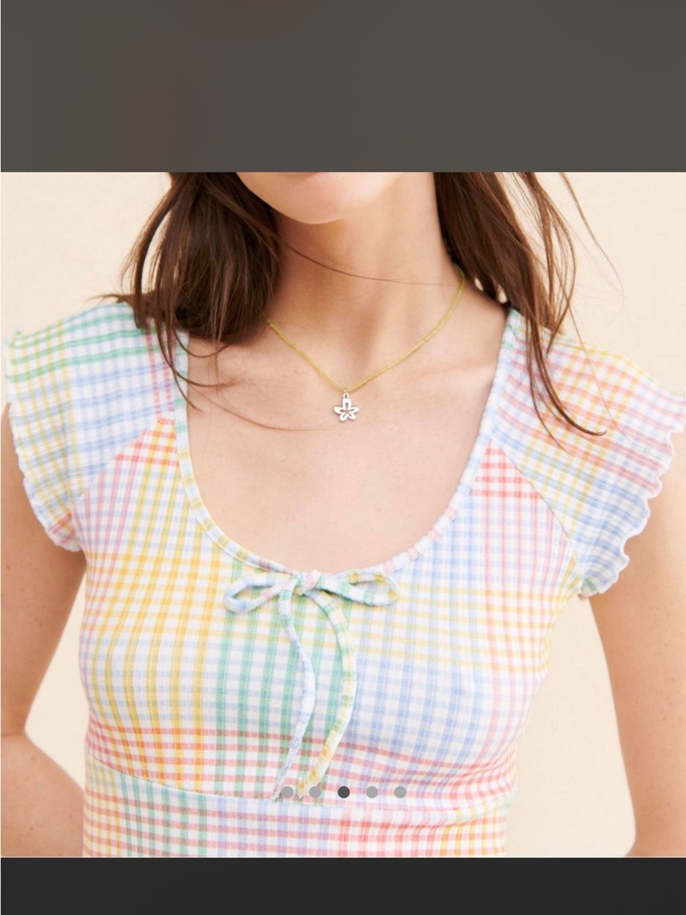 LoveShackFancy Pastel Gingham Mini Dress in Multi - Picture 2 of 4